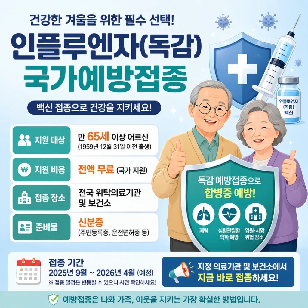 인플루엔자(독감) 국가예방접종 65세 이상 무료 일정 방법 1 인플루엔자(독감) 국가예방접종