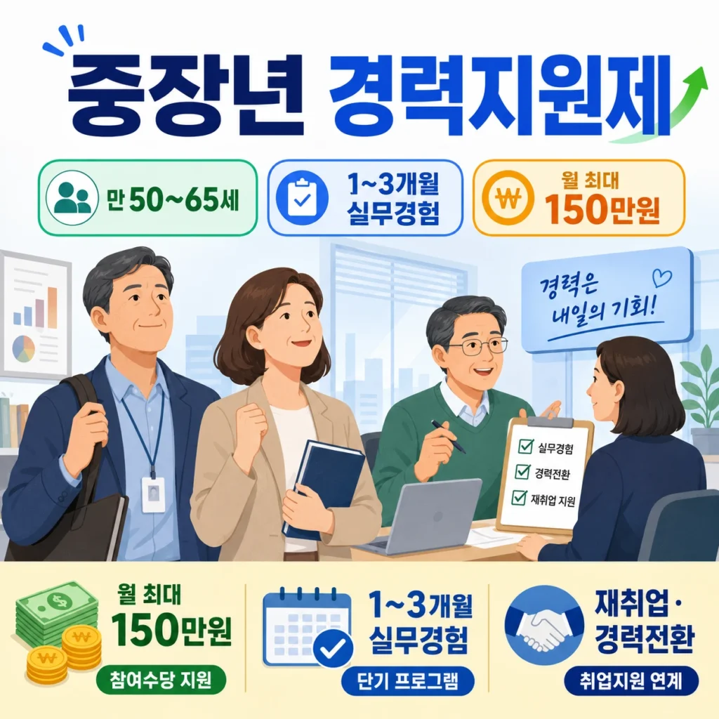 중장년 경력지원제 신청 자격 및 월 150만원 참여수당 지급 대상 총정리 1 중장년 경력지원제